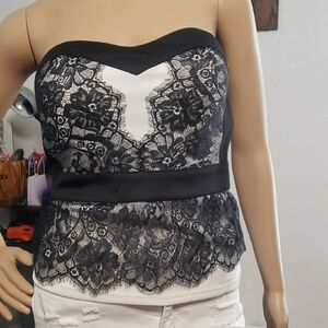 Black and White Lace Strapless Top